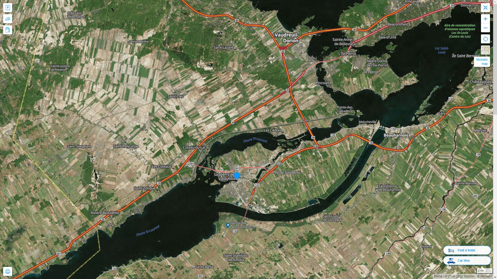 Salaberry de Valleyfield Canada Autoroute et carte routiere avec vue satellite